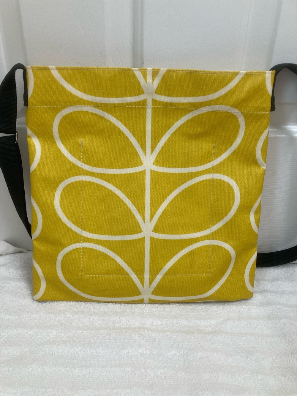 Orla Kiely Yellow and White Floral Canvas Crossbody Bag with Black Strap - Picture 5 of 9
